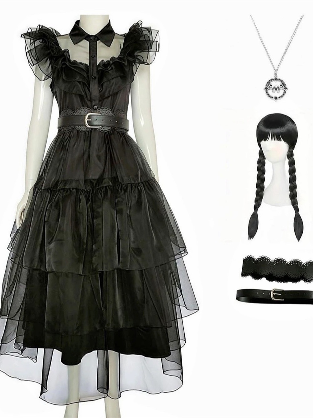 Wednesday Addams Rave'N Dance Costume Dress Black Ruffled Tulle Maxi Dress XXL/L